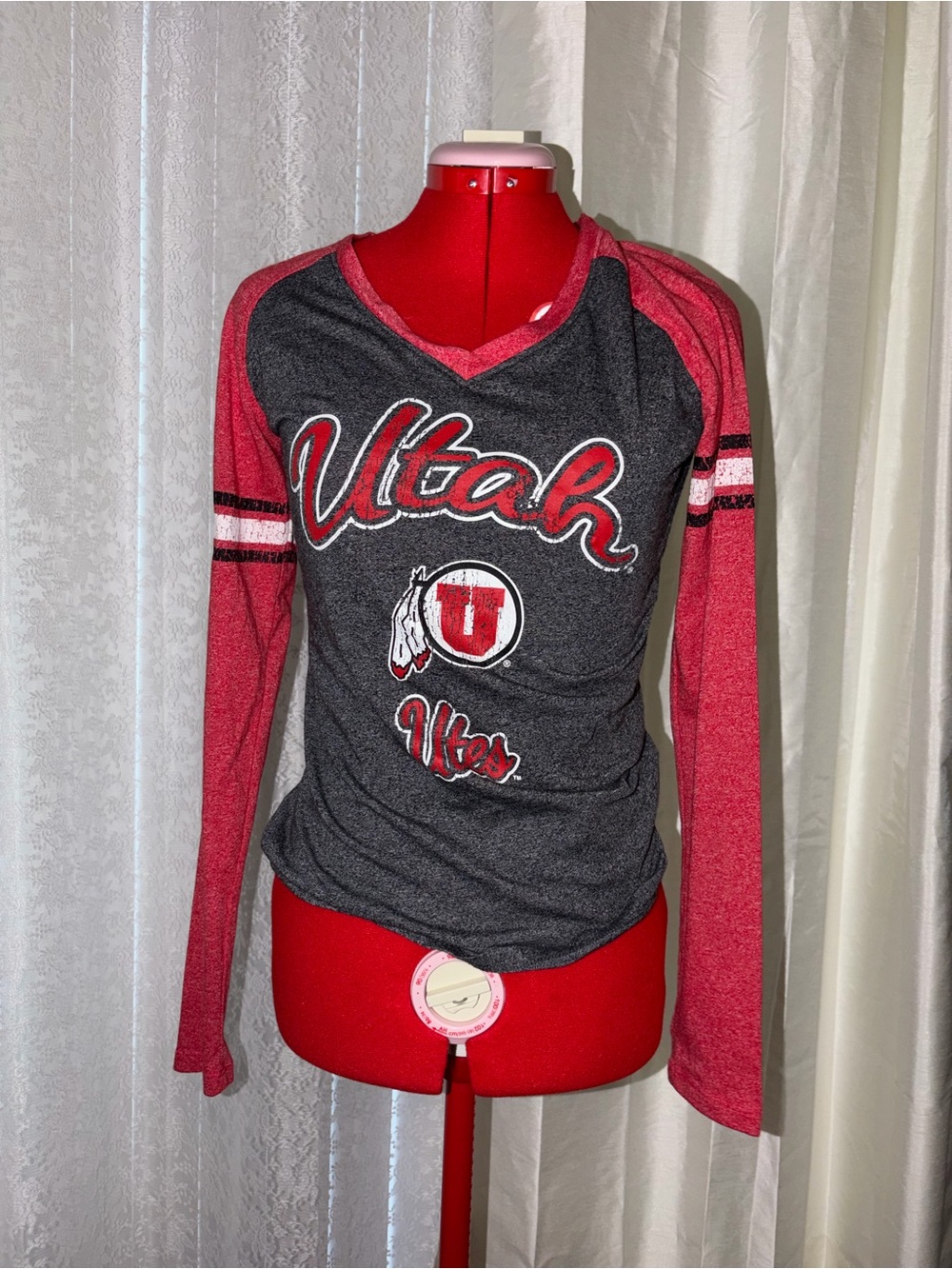 Utah Red & Charcoal Long Sleeve V-Neck Tee